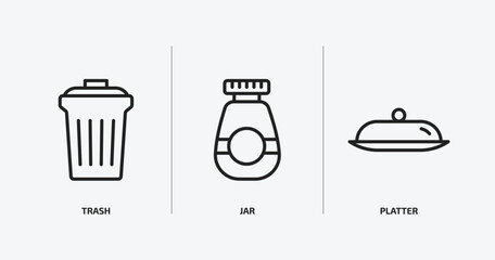 Poster - kitchen outline icons set. kitchen icons such as trash, jar, platter vector. can be used web and mobile.