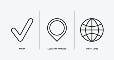 Poster - maps and flags outline icons set. maps and flags icons such as mark, location marker, earth gobe vector. can be used web and mobile.