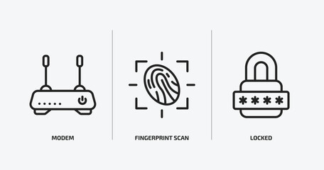 Poster - internet security outline icons set. internet security icons such as modem, fingerprint scan, locked vector. can be used web and mobile.