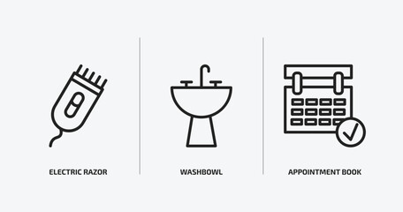 Poster - hygiene outline icons set. hygiene icons such as electric razor, washbowl, appointment book vector. can be used web and mobile.