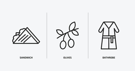 Poster - hotel and restaurant outline icons set. hotel and restaurant icons such as sandwich, olives, bathrobe vector. can be used web and mobile.