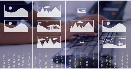 Poster - Animation of artificial intelligence text and data processing over biracial woman using computer