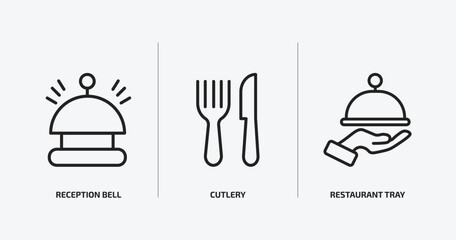 Poster - hotel and restaurant outline icons set. hotel and restaurant icons such as reception bell, cutlery, restaurant tray vector. can be used web and mobile.