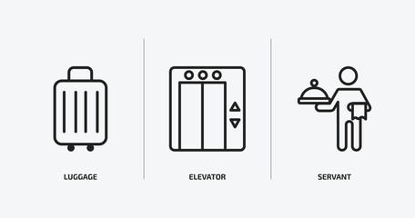 Poster - hotel and restaurant outline icons set. hotel and restaurant icons such as luggage, elevator, servant vector. can be used web and mobile.