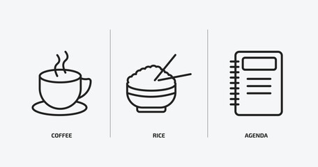 Poster - hotel and restaurant outline icons set. hotel and restaurant icons such as coffee, rice, agenda vector. can be used web and mobile.