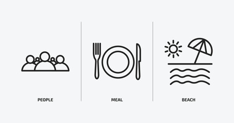 Poster - hotel and restaurant outline icons set. hotel and restaurant icons such as people, meal, beach vector. can be used web and mobile.