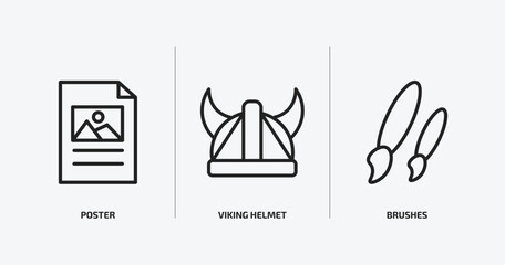 Poster - history collection. outline icons set. history collection. icons such as poster, viking helmet, brushes vector. can be used web and mobile.