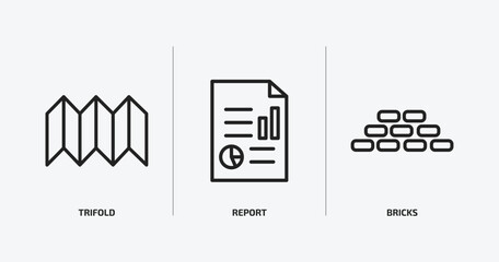 Poster - history outline icons set. history icons such as trifold, report, bricks vector. can be used web and mobile.