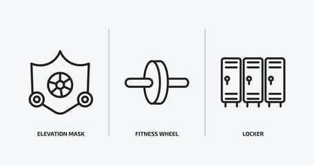 Poster - gym and fitness outline icons set. gym and fitness icons such as elevation mask, fitness wheel, locker vector. can be used web and mobile.