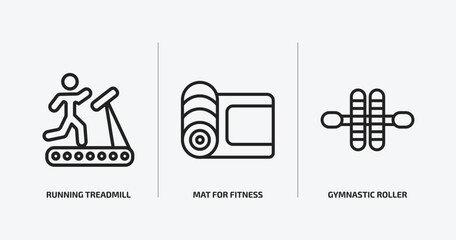 Poster - gym and fitness outline icons set. gym and fitness icons such as running treadmill, mat for fitness, gymnastic roller vector. can be used web and mobile.