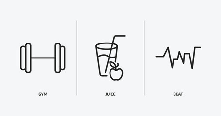 Poster - health and medical outline icons set. health and medical icons such as gym, juice, beat vector. can be used web and mobile.
