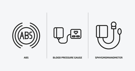 Poster - health and medical outline icons set. health and medical icons such as abs, blood pressure gauge, sphygmomanometer vector. can be used web and mobile.