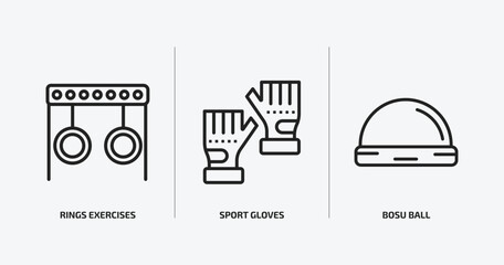 Poster - gym and fitness outline icons set. gym and fitness icons such as rings exercises, sport gloves, bosu ball vector. can be used web and mobile.