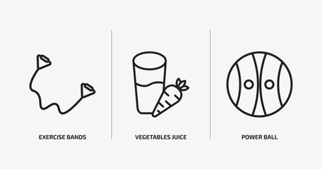 Poster - gym and fitness outline icons set. gym and fitness icons such as exercise bands, vegetables juice, power ball vector. can be used web and mobile.