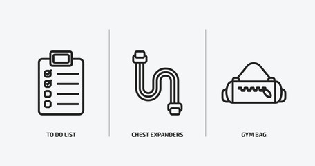Poster - gym and fitness outline icons set. gym and fitness icons such as to do list, chest expanders, gym bag vector. can be used web and mobile.