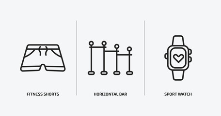 Poster - gym and fitness outline icons set. gym and fitness icons such as fitness shorts, horizontal bar, sport watch vector. can be used web and mobile.