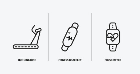 Poster - gym and fitness outline icons set. gym and fitness icons such as running hine, fitness bracelet, pulsometer vector. can be used web and mobile.