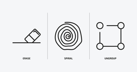 Wall Mural - geometry outline icons set. geometry icons such as erase, spiral, ungroup vector. can be used web and mobile.