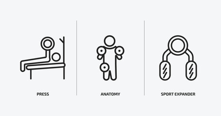 Poster - gym and fitness outline icons set. gym and fitness icons such as press, anatomy, sport expander vector. can be used web and mobile.
