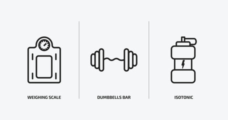 Poster - gym and fitness outline icons set. gym and fitness icons such as weighing scale, dumbbells bar, isotonic vector. can be used web and mobile.