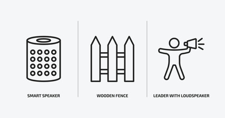 Poster - general outline icons set. general icons such as smart speaker, wooden fence, leader with loudspeaker vector. can be used web and mobile.