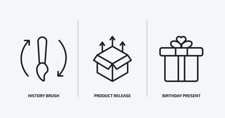 Poster - general outline icons set. general icons such as history brush, product release, birthday present vector. can be used web and mobile.