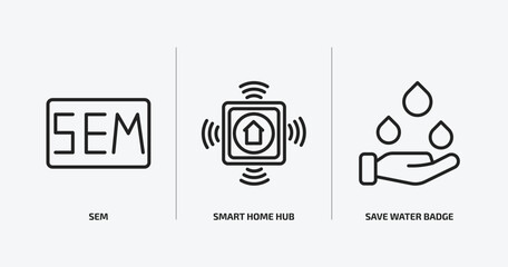 Poster - general outline icons set. general icons such as sem, smart home hub, save water badge vector. can be used web and mobile.