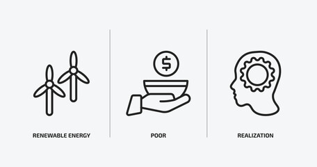 Poster - general outline icons set. general icons such as renewable energy label, poor, realization vector. can be used web and mobile.