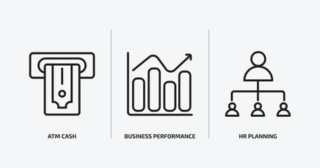 Poster - general outline icons set. general icons such as atm cash, business performance, hr planning vector.