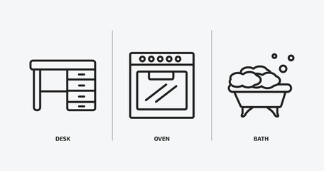 Poster - furniture and household outline icons set. furniture and household icons such as desk, oven, bath vector. can be used web and mobile.