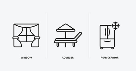 Poster - furniture & household outline icons set. furniture & household icons such as window, lounger, refrigerator vector. can be used web and mobile.