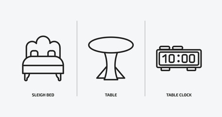 Poster - furniture & household outline icons set. furniture & household icons such as sleigh bed, table, table clock vector. can be used web and mobile.