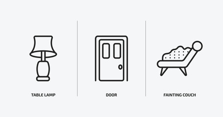 Poster - furniture & household outline icons set. furniture & household icons such as table lamp, door, fainting couch vector. can be used web and mobile.