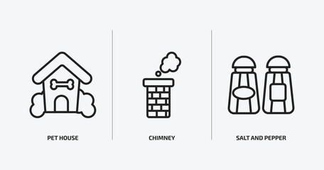 furniture & household outline icons set. furniture & household icons such as pet house, chimney, salt and pepper shakers vector. can be used web and mobile.