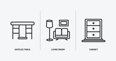 Poster - furniture & household outline icons set. furniture & household icons such as gateleg table, living room, cabinet vector. can be used web and mobile.