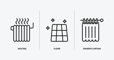 Poster - furniture & household outline icons set. furniture & household icons such as heating, floor, shower curtain vector. can be used web and mobile.