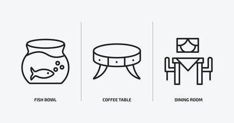 furniture & household outline icons set. furniture & household icons such as fish bowl, coffee table, dining room vector. can be used web and mobile.