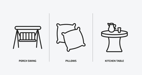 Wall Mural - furniture & household outline icons set. furniture & household icons such as porch swing, pillows, kitchen table vector. can be used web and mobile.