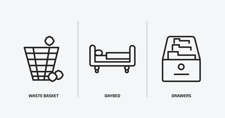 Poster - furniture & household outline icons set. furniture & household icons such as waste basket, daybed, drawers vector. can be used web and mobile.