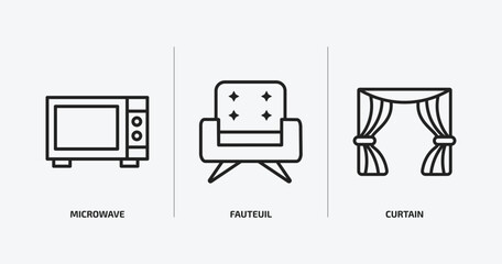 Poster - furniture & household outline icons set. furniture & household icons such as microwave, fauteuil, curtain vector. can be used web and mobile.