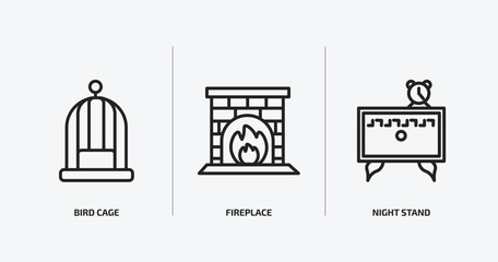 Poster - furniture & household outline icons set. furniture & household icons such as bird cage, fireplace, night stand vector. can be used web and mobile.