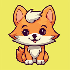 Wall Mural - Cute FOX drawing kawaii Funny Vector Illustration eps 10