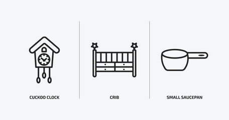Poster - furniture & household outline icons set. furniture & household icons such as cuckoo clock, crib, small saucepan vector. can be used web and mobile.