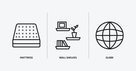 Poster - furniture & household outline icons set. furniture & household icons such as mattress, wall shelves, globe vector. can be used web and mobile.