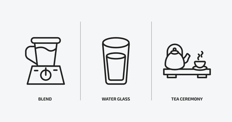 Poster - food outline icons set. food icons such as blend, water glass, tea ceremony vector. can be used web and mobile.