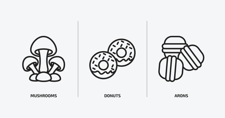 Poster - food outline icons set. food icons such as mushrooms, donuts, arons vector. can be used web and mobile.