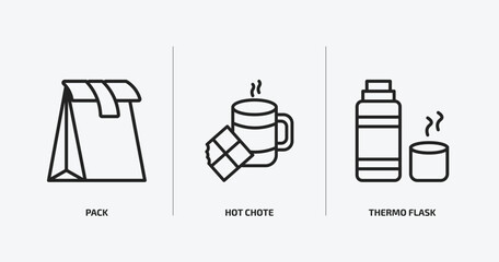 Poster - food outline icons set. food icons such as pack, hot chote, thermo flask vector. can be used web and mobile.