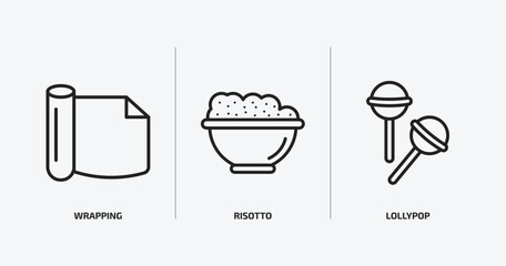 Poster - food outline icons set. food icons such as wrapping, risotto, lollypop vector. can be used web and mobile.