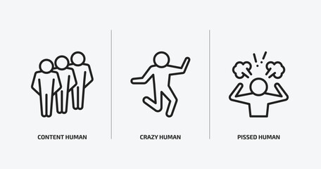 Poster - feelings outline icons set. feelings icons such as content human, crazy human, pissed human vector. can be used web and mobile.