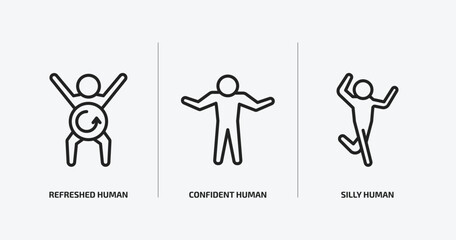 Poster - feelings outline icons set. feelings icons such as refreshed human, confident human, silly human vector. can be used web and mobile.